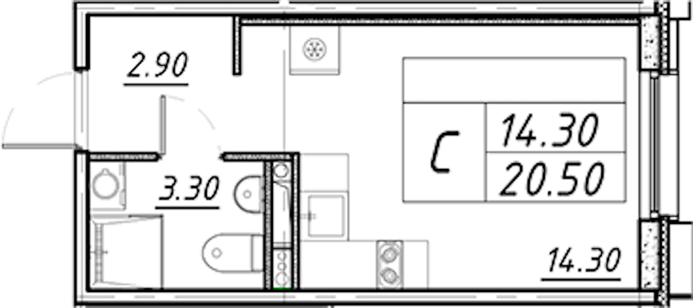 Квартира студия 20.5 м², 3/16 эт., ЖК «Avenue Apart Pulkovo»